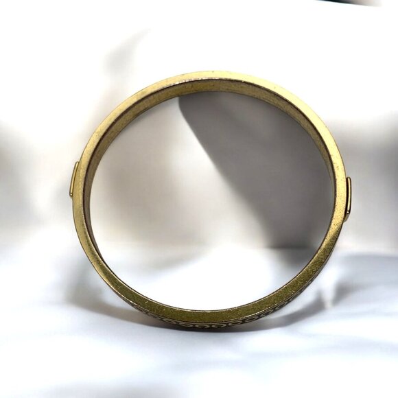 Coach Gold-Tone Black Enamel Bangle Bracelet Signature C Logo Design 2.5" - Picture 6 of 6